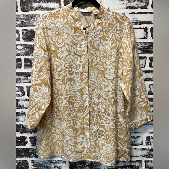 Laura Ashley Tops - Laura Ashley Beige & White Floral Embroidered Linen Tunic Size L